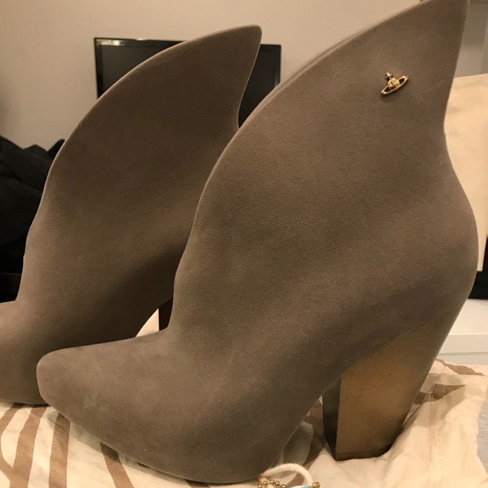 Vivienne Westwood + Melissa grey suede booties